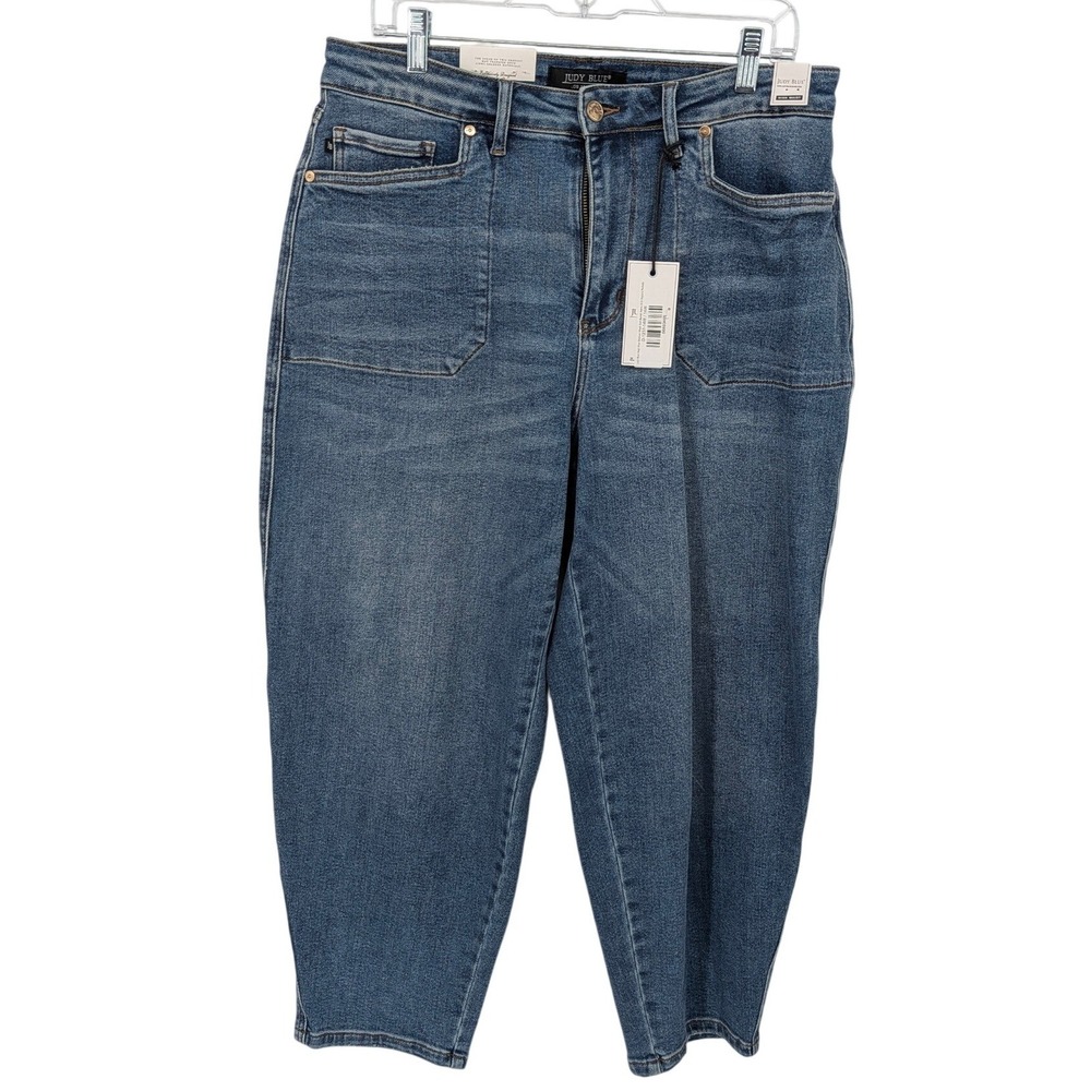 Judy Blue Barrel Jeans Women 14W Blue High Rise Soft Denim Square Pocket New